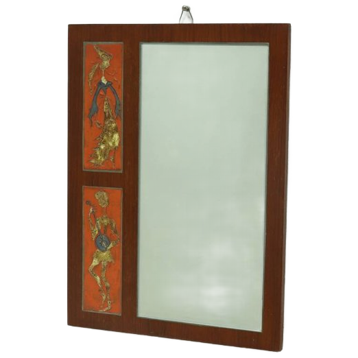 Mid-century Teak And Ceramic Mirror By Atelier Pinson 1960s image 1