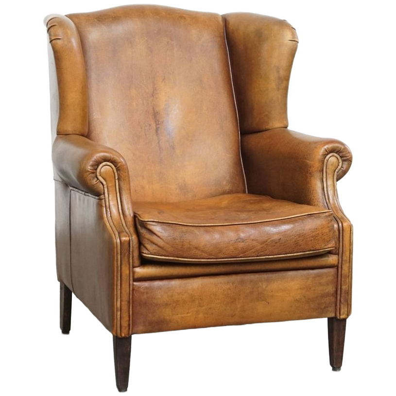 Geweldige, Karaktervolle Vintage Schapenleren Oorfauteuil Met Een Mooi Patina image 1