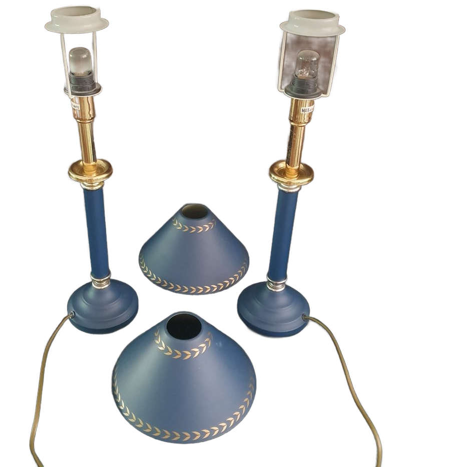 Tafellamp - Bedlamp - Kastlamp - Blauw - Metaal - Met Kap - 2 Stuks. image 1