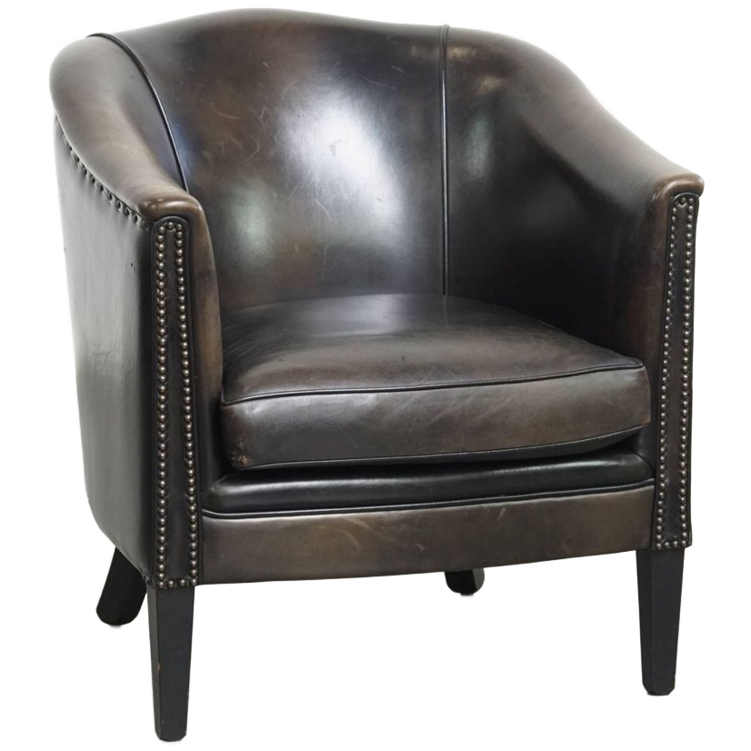 Stijlvolle, Unieke En Subtiele Zwart/ Grijze Clubfauteuil Gemaakt Van Schapenleer image 1