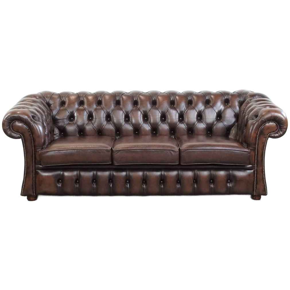 Luxe En Charmante 3-zits Rundleren Chesterfield Bank In Engelse Stijl image 1