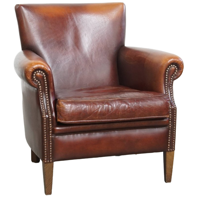 Vintage Karaktervolle Fauteuil Gemaakt Van Schapenleer Met Een Prachtige Warme Kleurstelling image 1