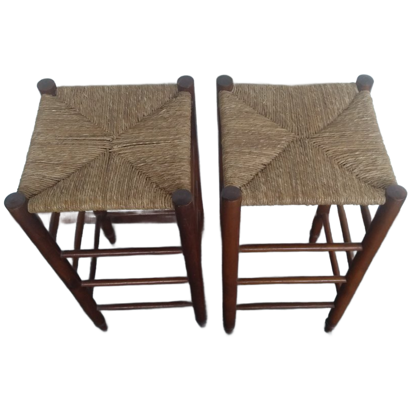 2x Houten Barkrukken Met Biezen Zitting image 1