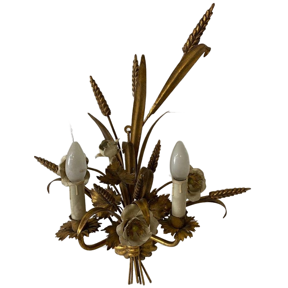 Vintage 'gouden' Wheat Wall Lamp Met Bloemen : Franse Stijl image 1