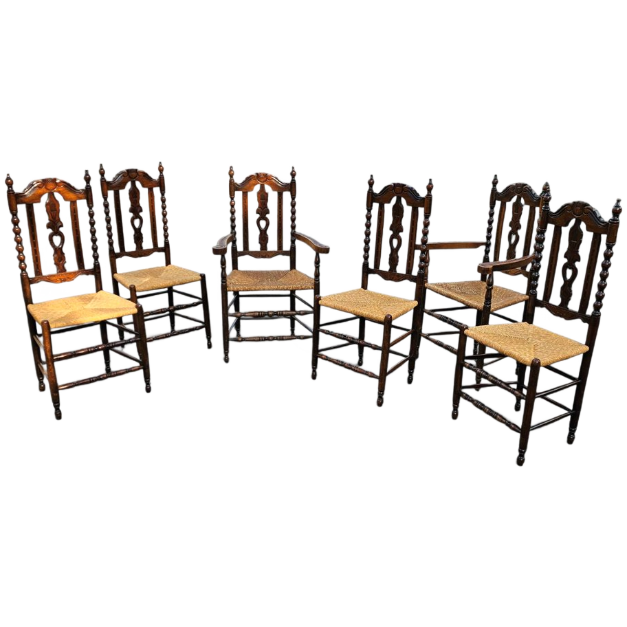 8 ( 2 X Armrest ) X Ornate Wood / Bobbin / Wicker Dining Chair / Studded Chairs image 1