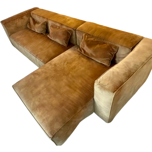 Gold Velvet Corner Sofa Hoekbank Hollywood Regency Reliving