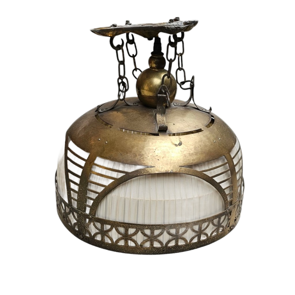Amsterdamse School / Hanging Lamp / Copper / Linen / 1920s / Johanna Van Eijbergen For G.dikkers image 1
