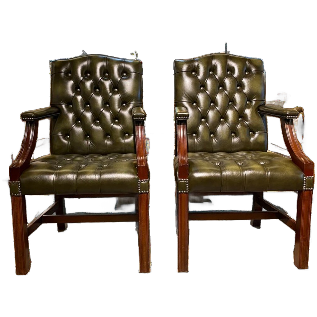2 X Engelse Chesterfield Fauteuils/stoelen In Nieuwstaat Antiek Groen image 1