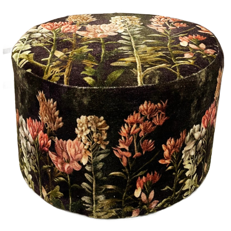 Schattig Poefje/krukje Met Fluwelen Stof Met Bloemenprint. image 1