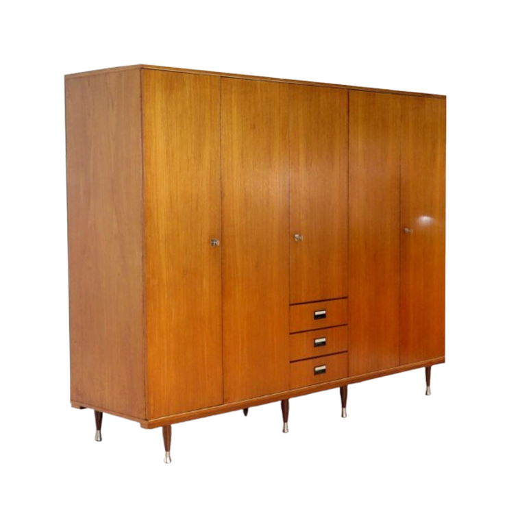 Grote 5-deurs Vintage Design Kledingkast In Teak, Jaren 60 image 1