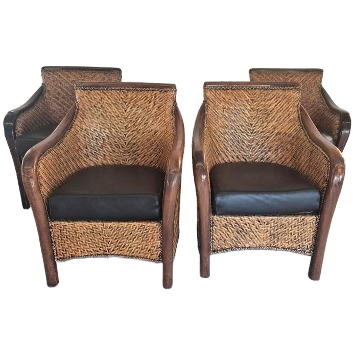 4 Art Deco Colonial Stijl Fauteuils Rotan image 1