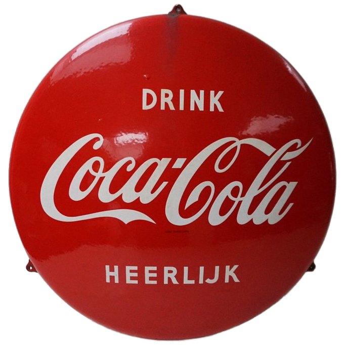 Emaille Reclamebord Coca-cola Ronde Button Van Langcat Bussum image 1
