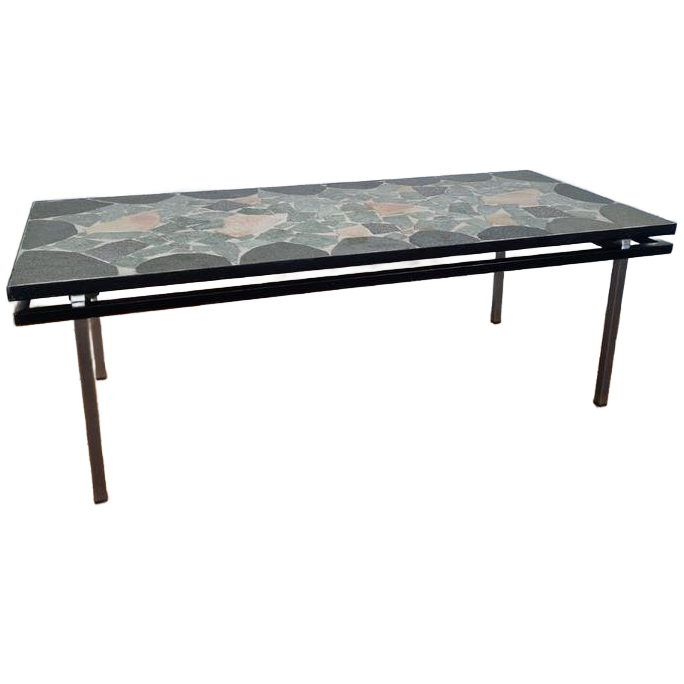 Mid Century Natuurstenen Tafel Met Zwevend Blad Design. image 1