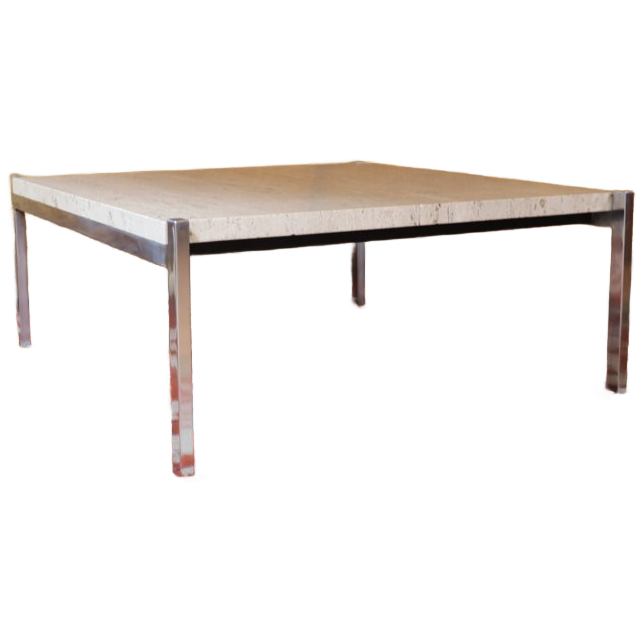 Salontafel Van Travertijn En Chroommetaal, 1970 image 1