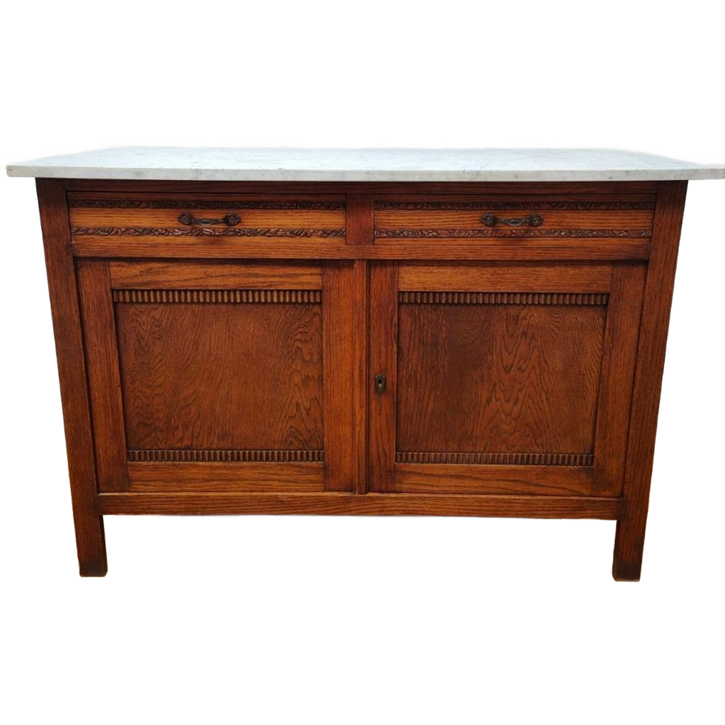 Vintage Antiek Dressoir Commode Ladekast Badkamermeubel Met Marmer Blad 703 image 1