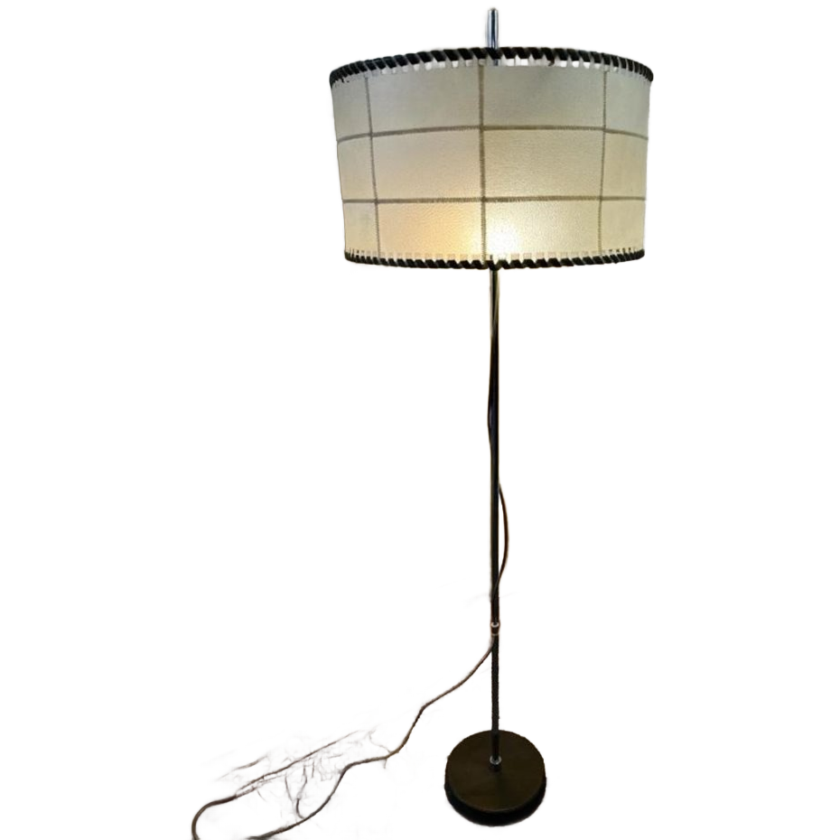 Vintage Staanlamp Met Kap Perkament & Leder Jaren 60 image 1