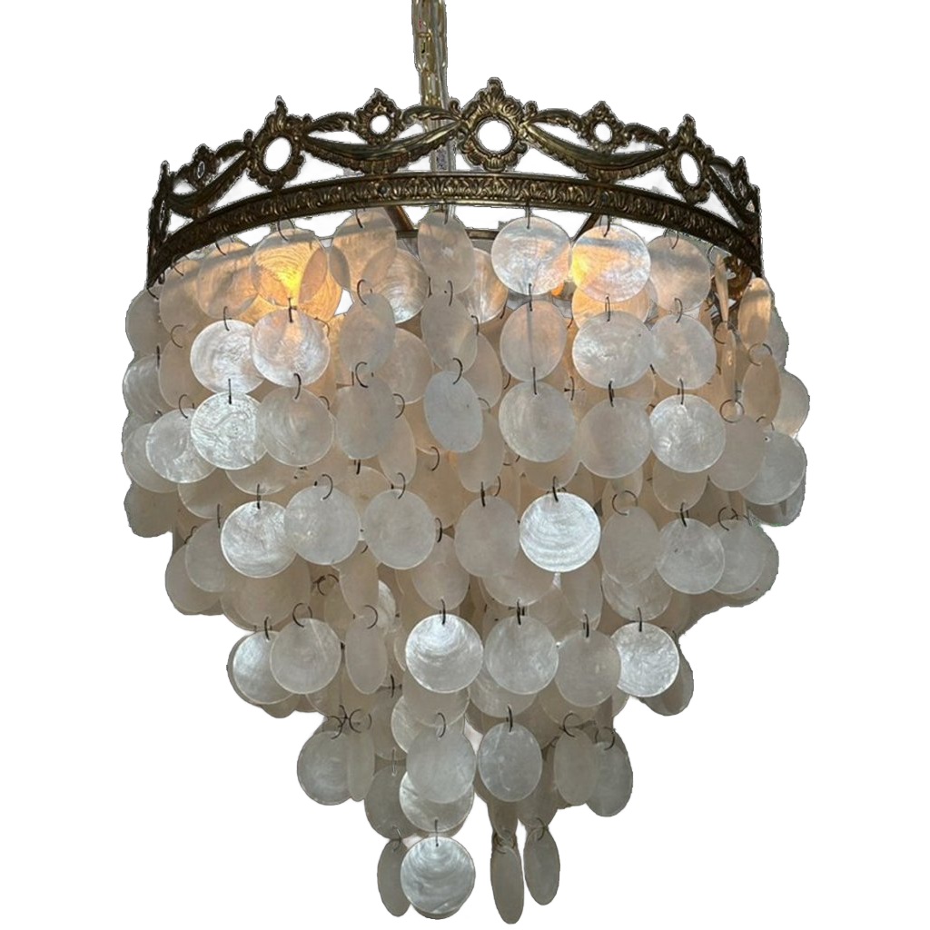 2 Beschikbaar Vintage Schelpen Hanglampen Brons Frame Vintage image 1