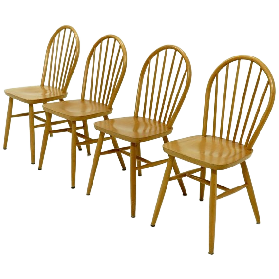 Set Of 4 Scandinavian Spindle Back Dining Chairs In Style Of Akerblom 1960s image 1