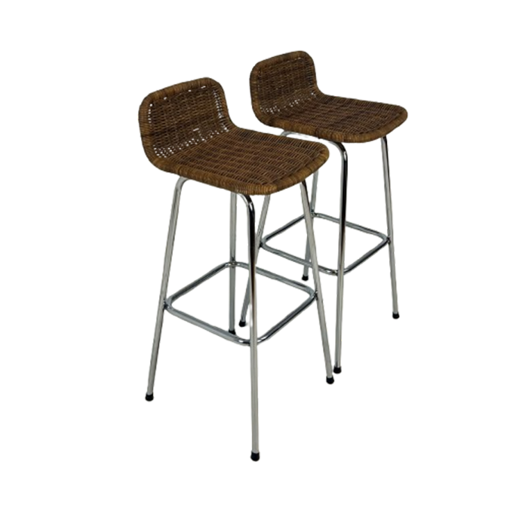 Set Of 2 Vintage Rattan Stools image 1