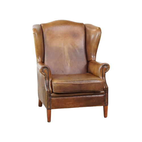 Charmante Schapenleren Oorfauteuil Met Een Mooi Patina En Een Goed Zitcomfort image 1