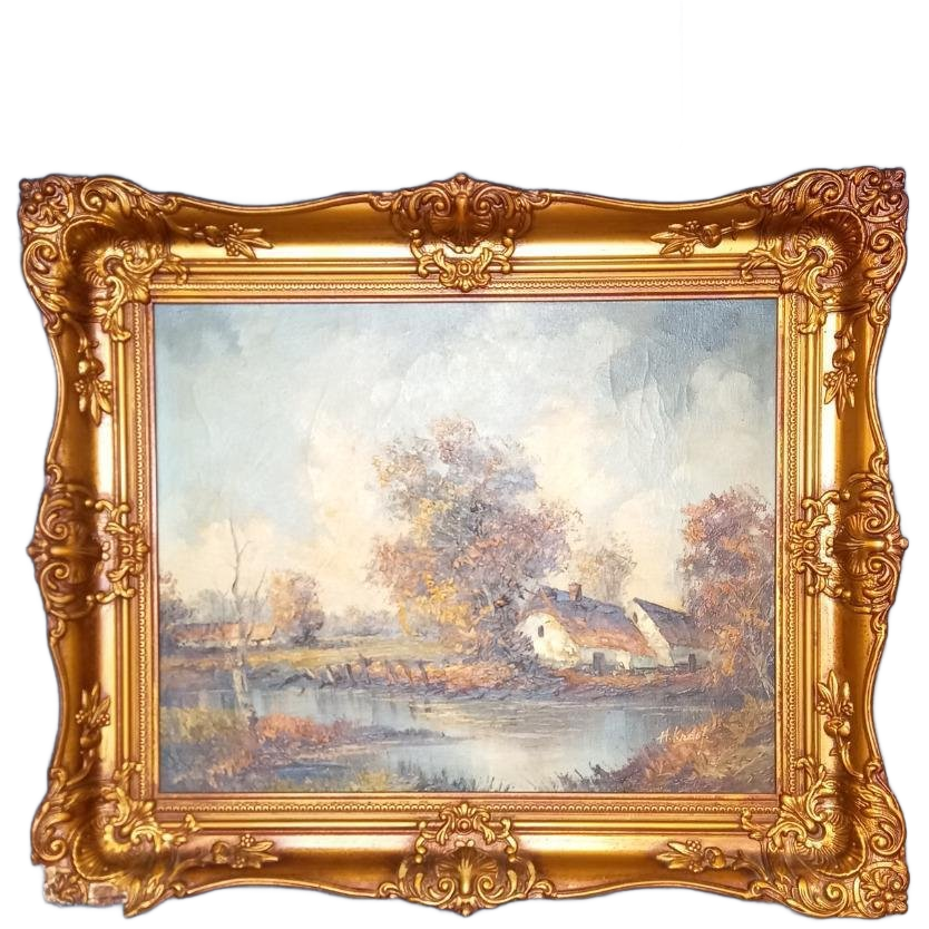 Vintage Waterrijk Landschap Met Boerderij In Lodewijk Xvi L image 1