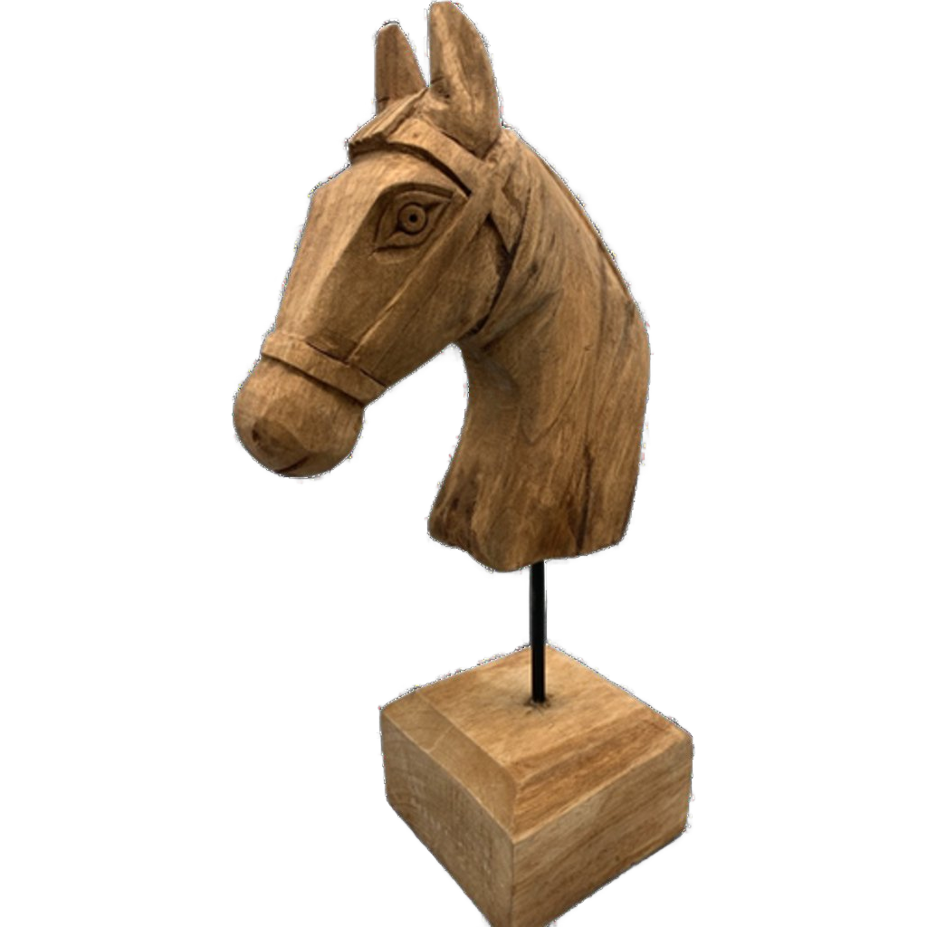 Vintage Groot Houten Hoofd Paard Op Sokkel image 1