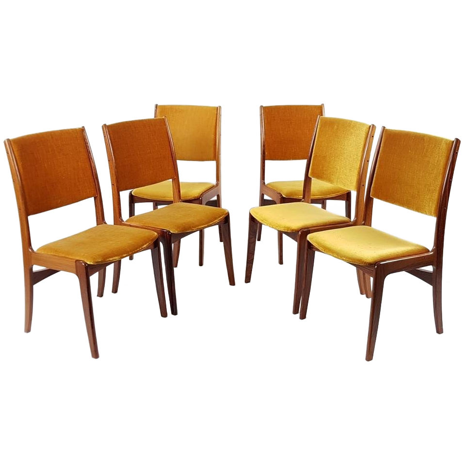 Vintage Deense Stoelen Okergeel Velours Dining Chairs Danish image 1