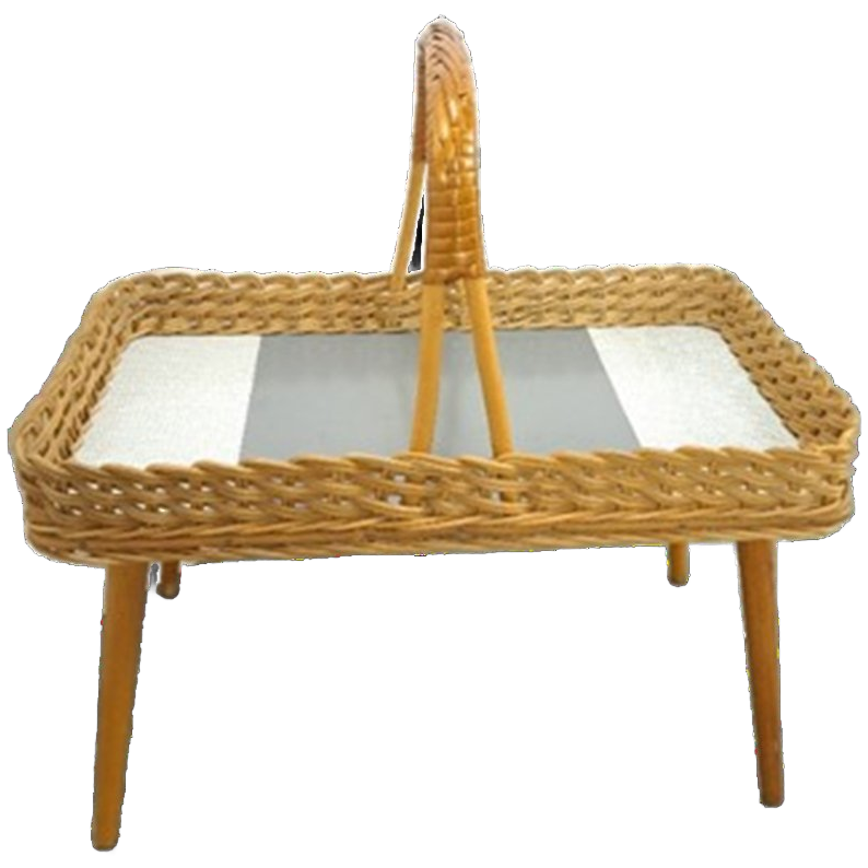 Rotan Dienblad Op Poten Met Grijs Formica image 1