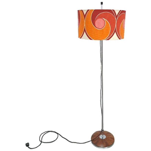 Jaren 70 Vloerlamp Met Gekleurde Kap En Fineer Voet image 1