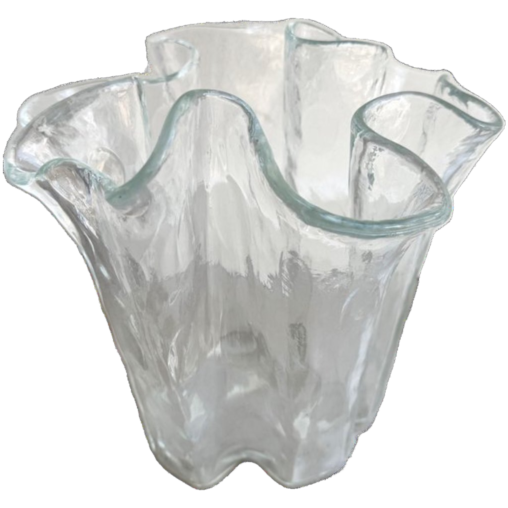 Vintage Muurla Helder Glazen Vouw / Wave Vaas Met Stippen image 1