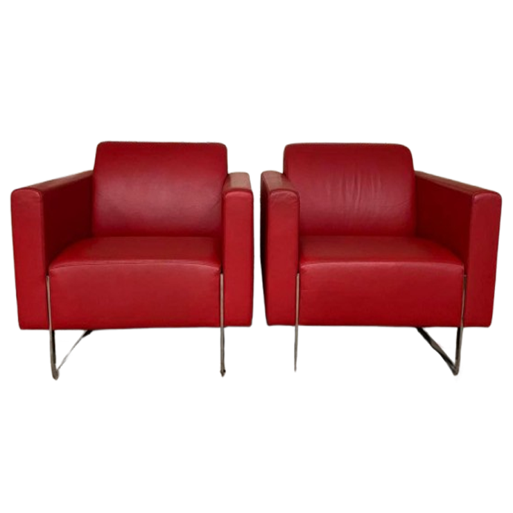 Artifort Fauteuils (2x), Model Mare. Rood Leder. Design. image 1