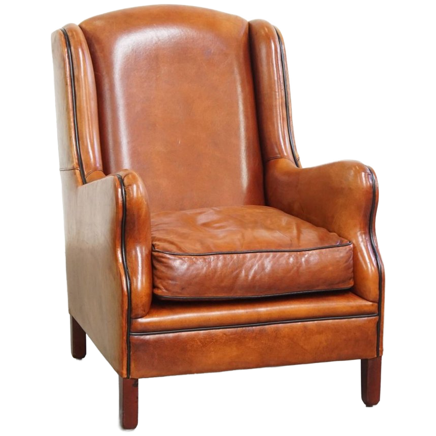 Luxe En Comfortabele Schapenleren Armchair Met Hoge Rug, Zwarte Biezen En Een Tijdloos Design image 1