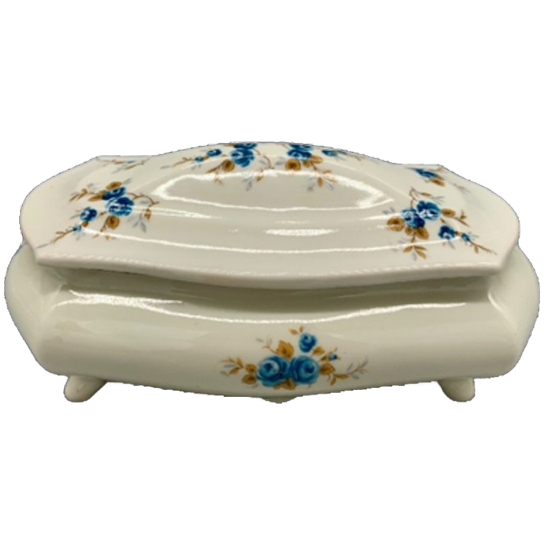 Vintage Bonbonnière Creme Blauwe Bloem image 1