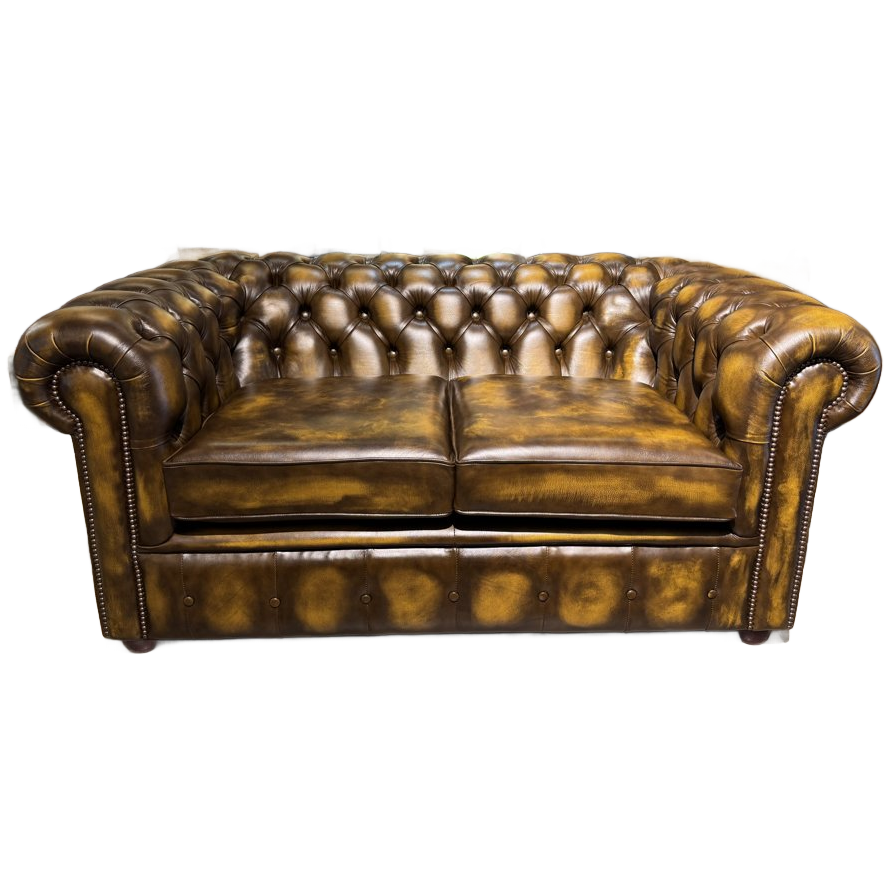 Engelse Chesterfield 2 Zits Bank Als Nieuw Tabacco Bruin Leer image 1