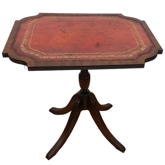 Bijzettafeltje Met Rood Leder Blad Met Goudkleurige Sierrand image 1