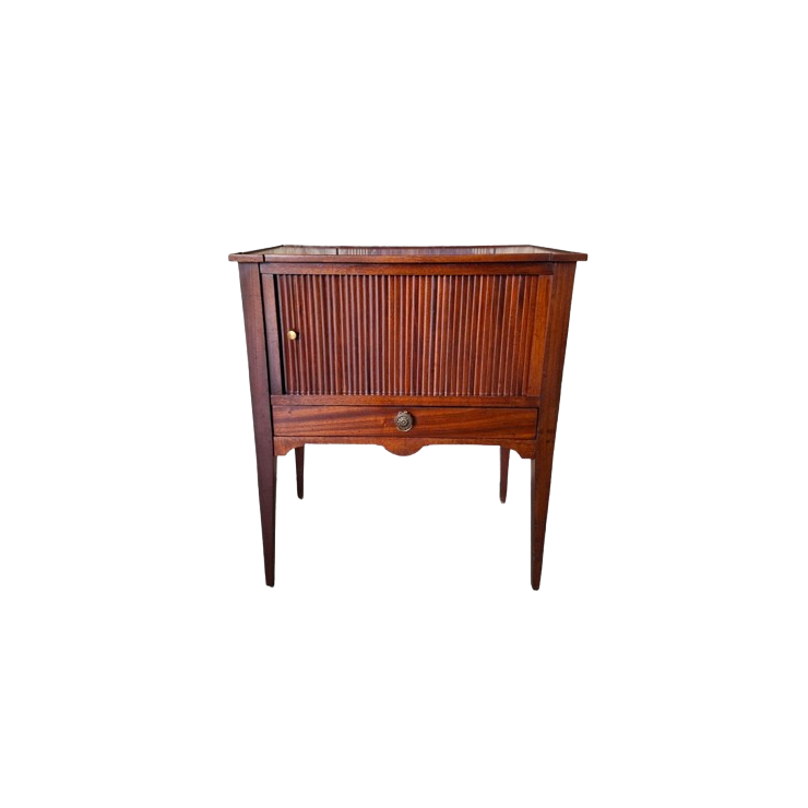 Antieke Haltafel, Telefoontafel, Bijzettafel, Met Roldeurtje Afm. 56x34cm En 65cm Hoog. image 1