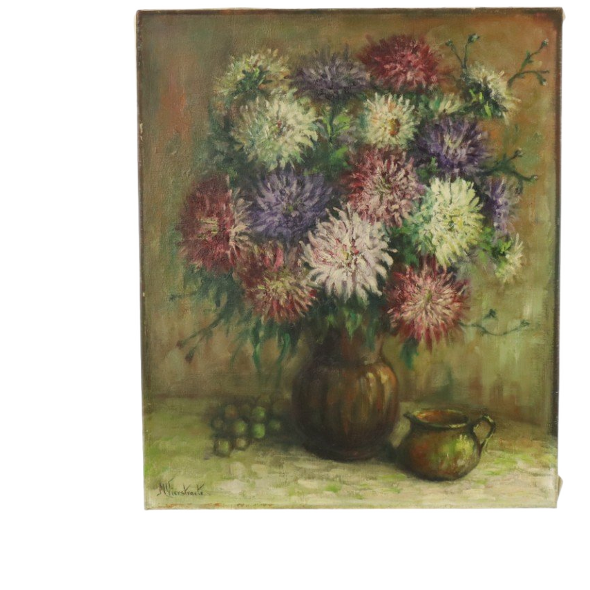 Groot Bloemen Stilleven Schilderij Dahlia’S Gesigneerd M. Vierstraete image 1