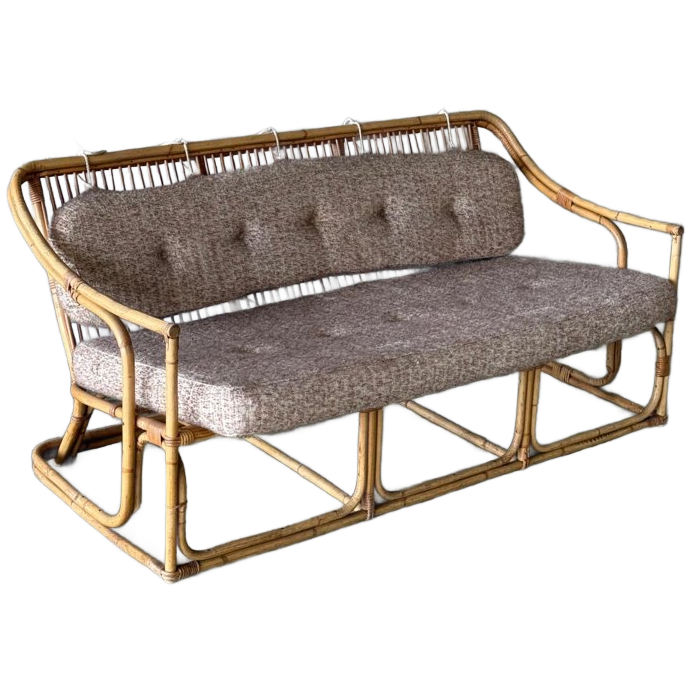 Mid Century Boho Bamboe 3-zits Bank / Sofa image 1