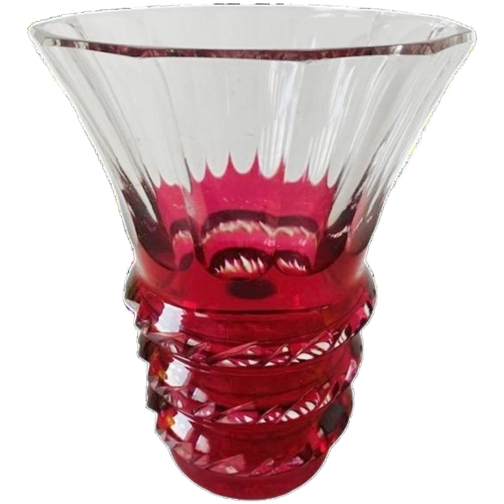 Kristallen Vaas Val Saint Lambert Rood Transparant 1950’s image 1