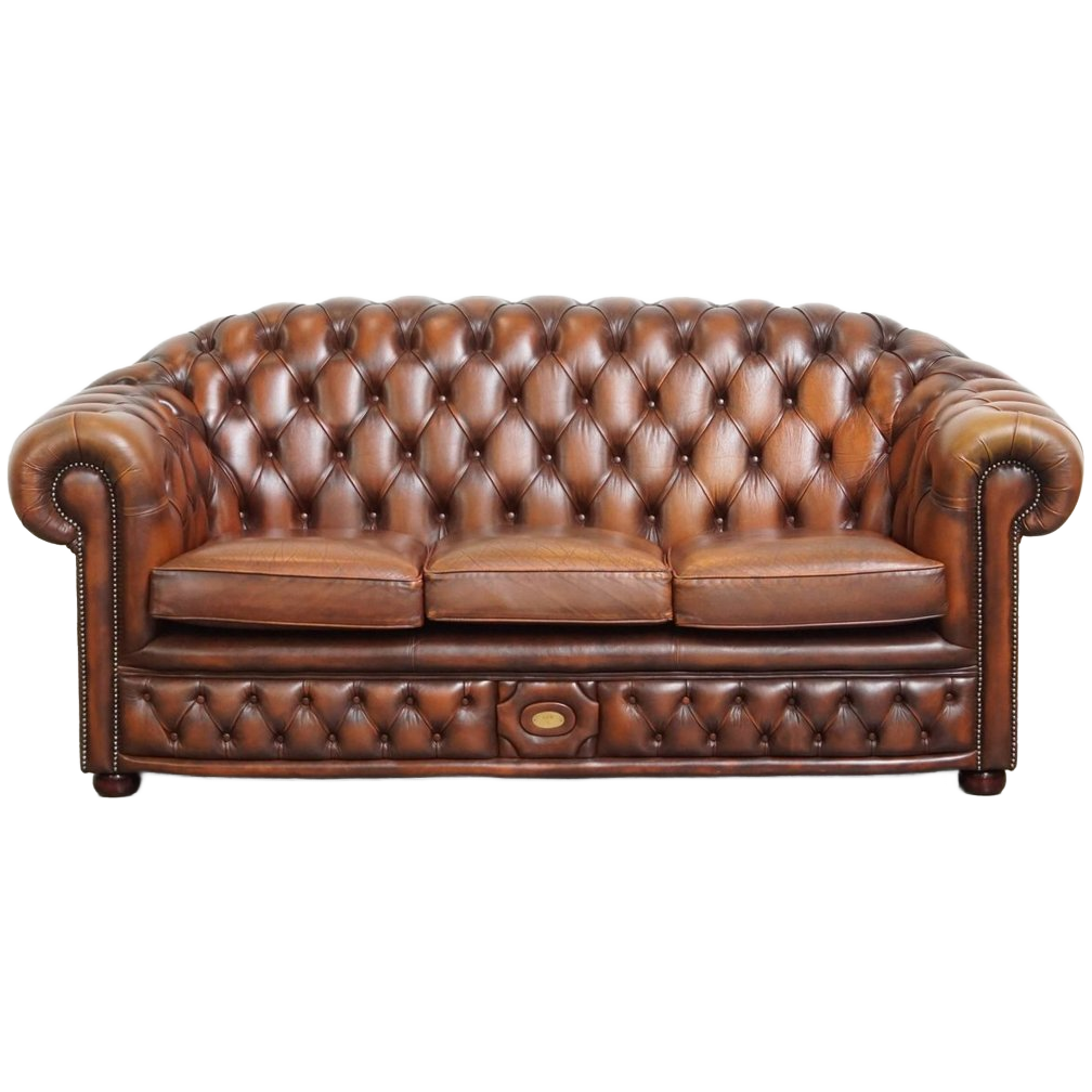 Tijdloze Cognac Bruine Engelse Rundleren 2.5 Zits Chesterfield Bank image 1