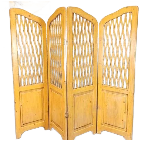 Vintage Houten / Grenenhout Kamerscherm, 4 Panel image 1