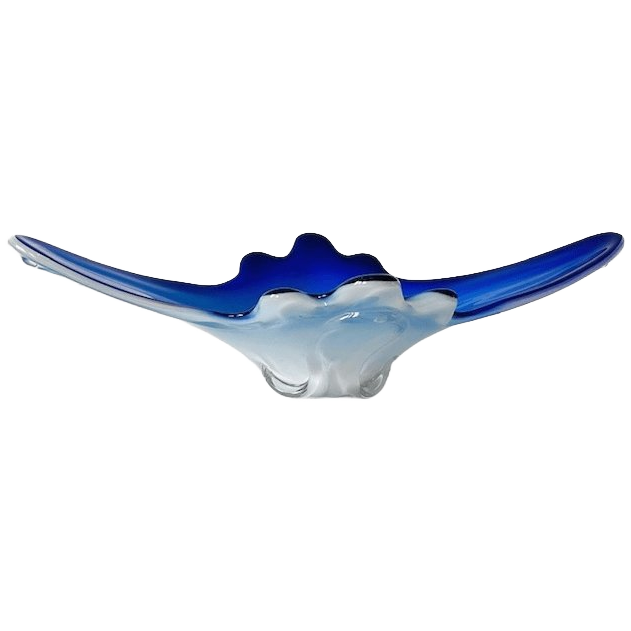 Vintage Xl Murano Glas Schaal Blauw Wit Helder Glas Mid-century 1970’s image 1