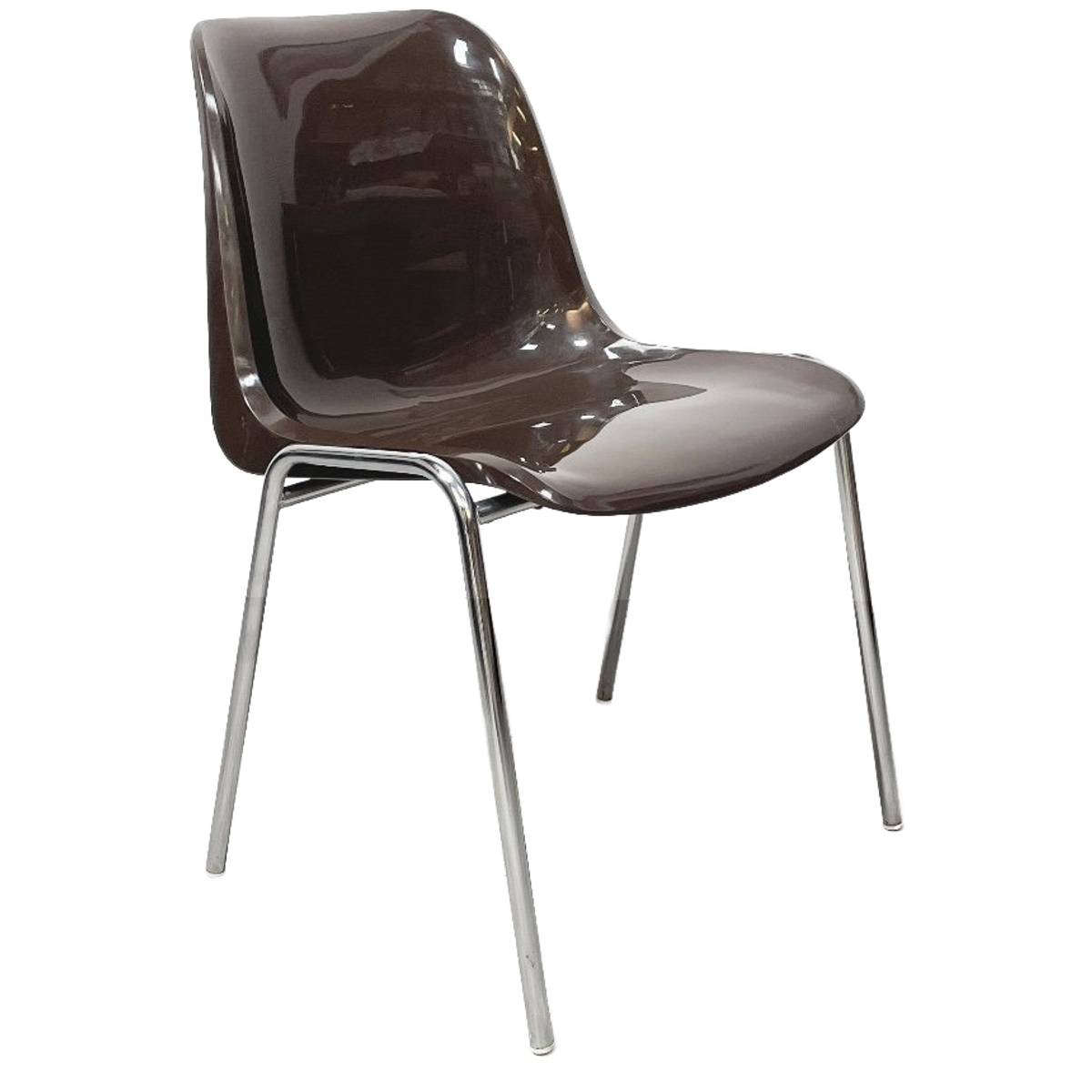 Vintage Helmut Starke Stapelbare Kuip Stoelen, High Gloss Bruin. image 1
