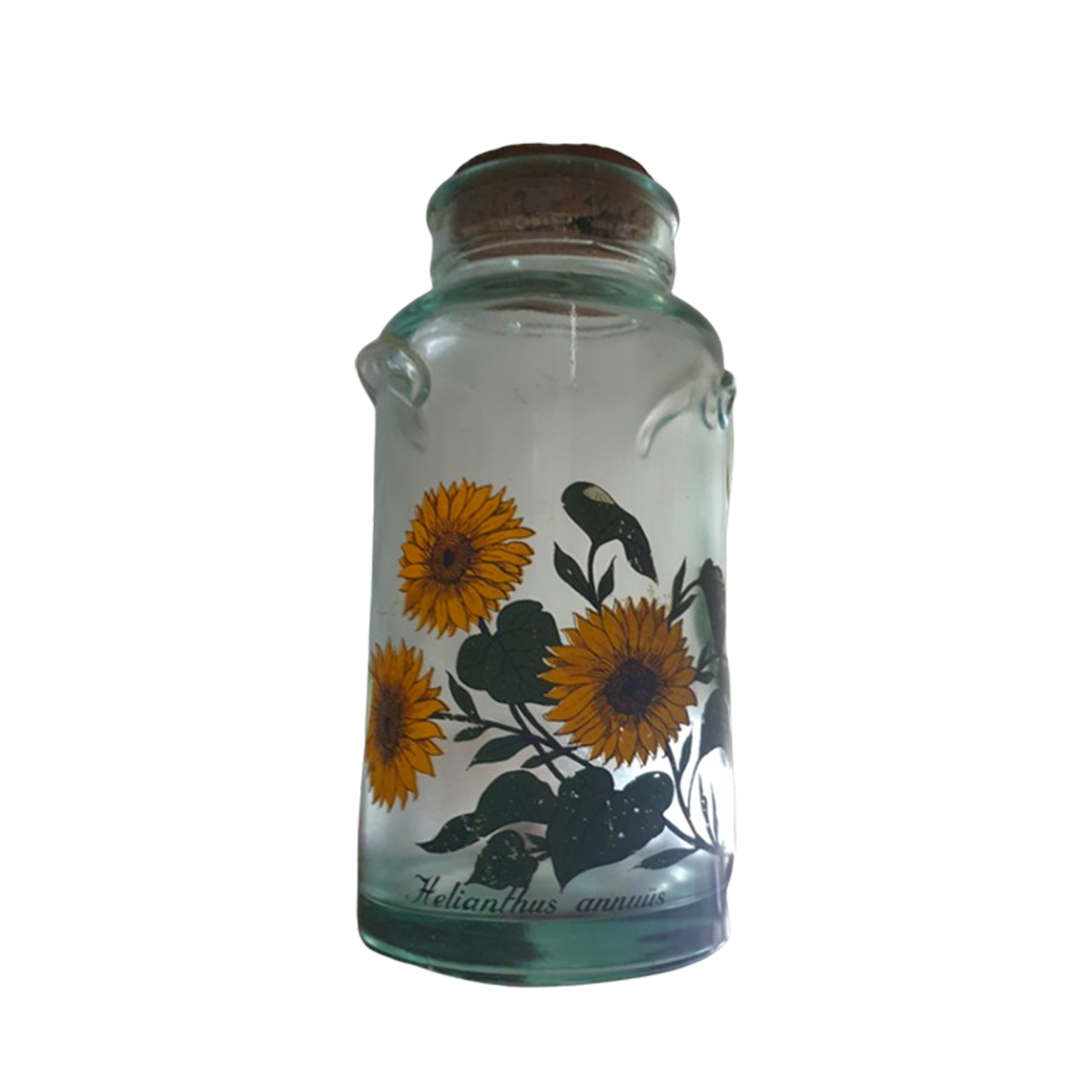 Vintage Glazen Voorraadpot Met Kurk & Zonnebloemen image 1