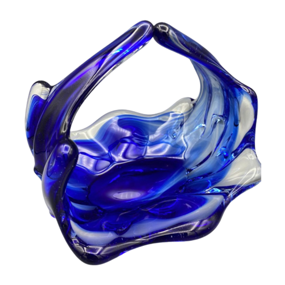 Vintage Glazen Schaal Mand 50's Blauw Lux Glass Faconne Main Austria image 1