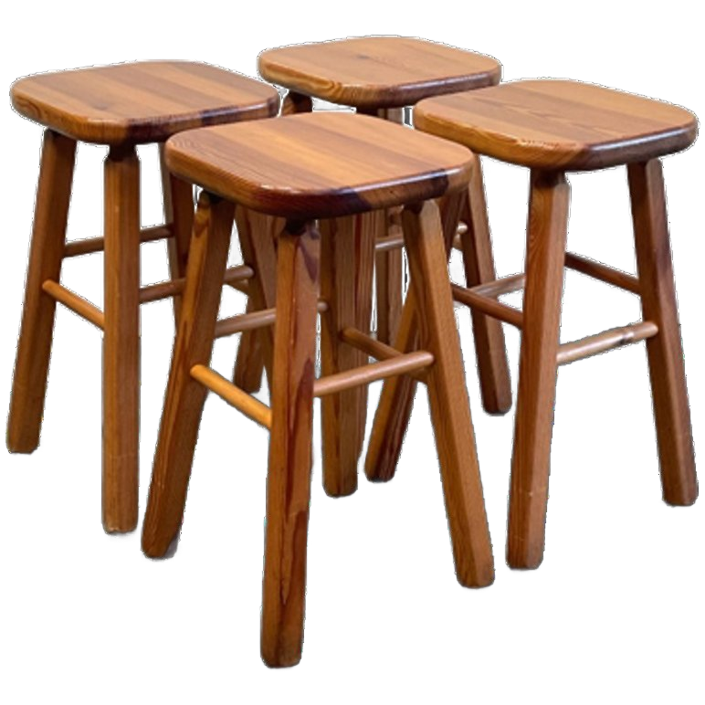 Set Van 4 Vintage Grenen Krukken, Scandinavisch Design, 1970's image 1
