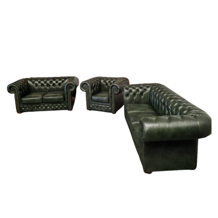 Chesterfield Brighton Antiek Groen – 1+2+3-zits Bankset Met Salontafel image 1