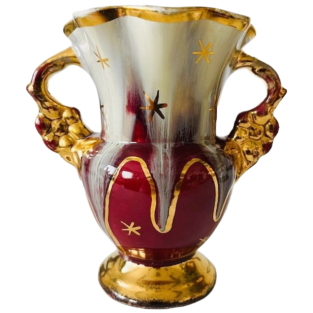 Mid-century Jasba Vaas Fuchsia Wit Goud Barok 1950’s image 1