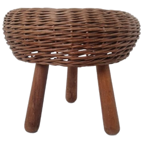 Mid Century Hout En Rieten Krukje Toegekend Aan Tony Paul. image 1