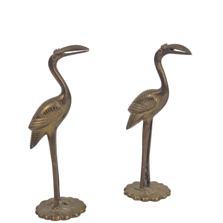 Set 2 Vintage Messing Flamingo Kraanvogel '70 Regency Goud image 1